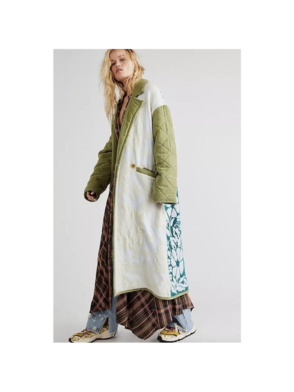 Free People Home Sweet Home Coat Quilted Sweater Knit Duster Jacket Coat Size S